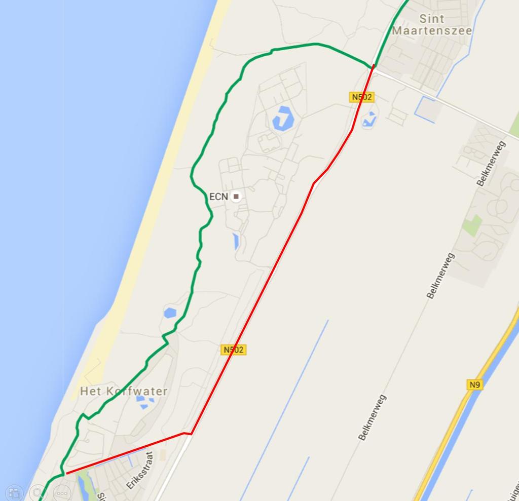 Kaart 4: De groene (mooie) route loopt over