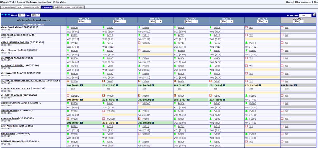 Planning Hier krijg je per week een overzicht van de aan- en afwezigheden van alle werkervaringsklanten of van de afdeling die je selecteert.