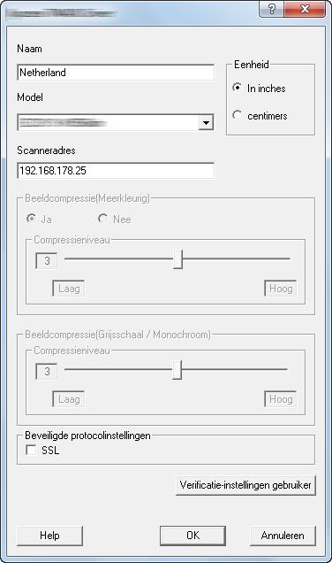 Het apparaat installeren en configureren > Software installeren 2 Configureer het TWAIN-stuurprogramma. 1 2 3 (Netwerk) 4 1 Voer de apparaatnaam in.