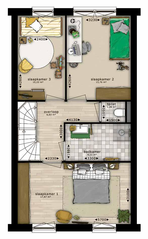 Herenhuizen type Taxus (hoek- en tussenwoningen) eerste verdieping - type H5(s) en H5h Herenhuizen type Taxus (hoek- en tussenwoningen) eerste verdieping - type H5(s) en H5h 2400 3230 dakraam(muv.bnr.