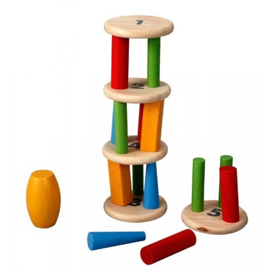 TOWER TUMBLING Simpel design dat kinderen stimuleert om passende kleuren te vinden en om een toren te bouwen zonder dat hij valt.