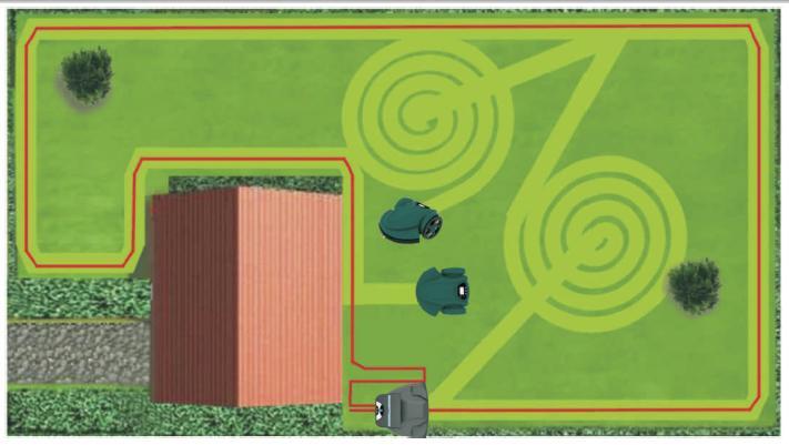 Na het voltooien van deze identificatie zal de robotmaaier het rijden in cirkels beperken en zoveel mogelijk in rechte lijnen rijden. Fig.