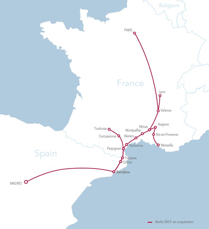 Barcelona-Parijs: Duplex TGV-treinen Trajecten