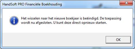 Wanneer u op voltooien klikt, zullen de eindstanden van het huidige boekjaar worden overgezet naar de beginstand van het nieuwe jaar. Dit kan enige tijd duren. Onderbreek deze actie niet.