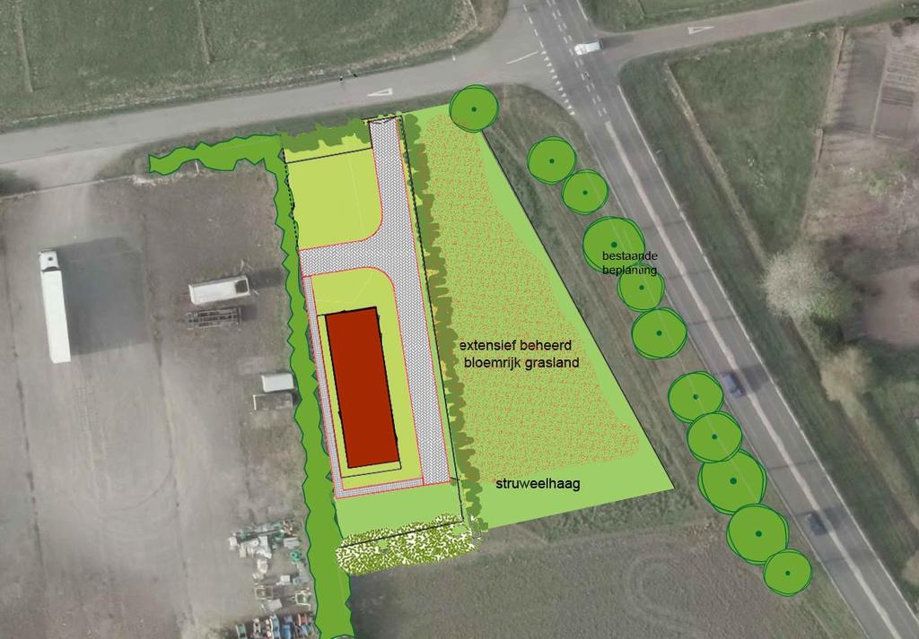 Landschappelijke uitgangspunten De inrichting van het gebied laat zich als volgt omschrijven. De gevels zullen worden opgetrokken uit houten delen met een verticale geleding.