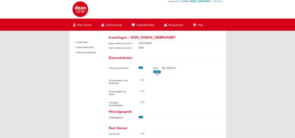 3 mijn toestel 3.1 mijn toestel: instellingen Het eerste menu-item, Instellingen, geeft de opties weer die u kunt instellen voor uw bereikbaarheid.