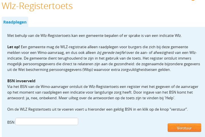 1. Om de Wlz Registertoets uit te voeren klikt u op het product Wlz-Registertoets. Zie figuur 1.