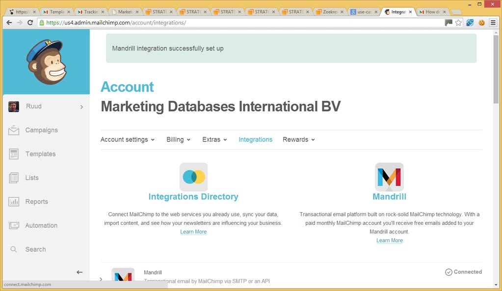 Mailchimp Account koppelen aan Mandrill Mailchimp, het toonaangevende platform om nieuwsbrieven te versturen, is van dezelfde leverancier als Mandrill.