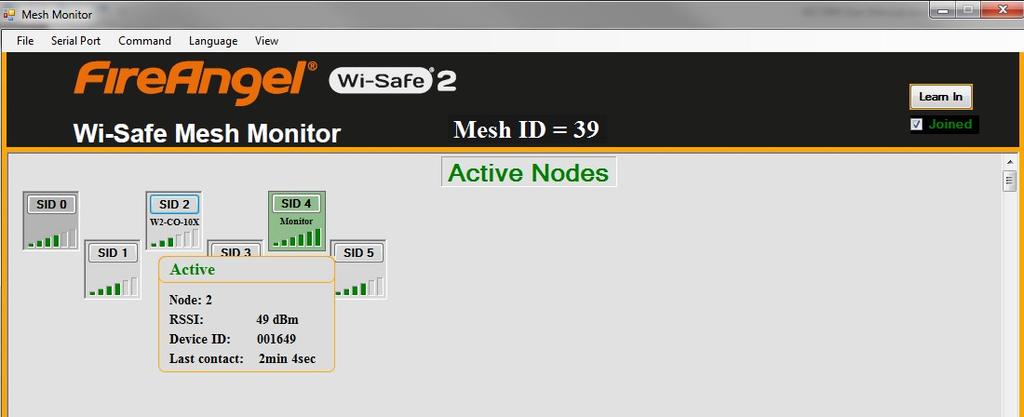 3.3.3 Opdrachtknop van de Wi Safe 2 deelnemer Als u op de opdrachtknop klikt, wordt het venster van de Wi Safe 2 deelnemer weergegeven met een lijst van Wi Safe 2 opdrachten om informatie op te