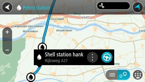 Selecteer een benzinestation op de kaart of in de lijst. Er wordt een pop-upmenu geopend met de naam van het benzinestation. 4. Selecteer Rijd op je systeem.