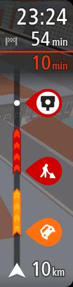 De naam van de straat waar je rijdt. De meldknop voor flitsers of risicozones. 7. Huidige locatie. Dit symbool geeft je huidige locatie aan.
