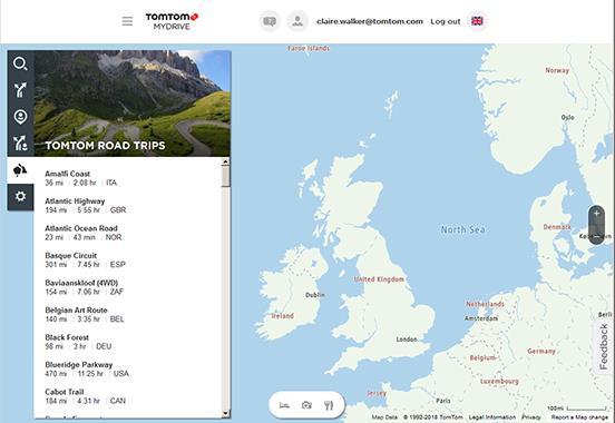 Road Trips-verzameling - een route naar je apparaat versturen Met de TomTom Road Trips-verzameling kun je 's werelds prachtigste routes ontdekken, van legendarische kustroutes zoals de Amalfikust tot