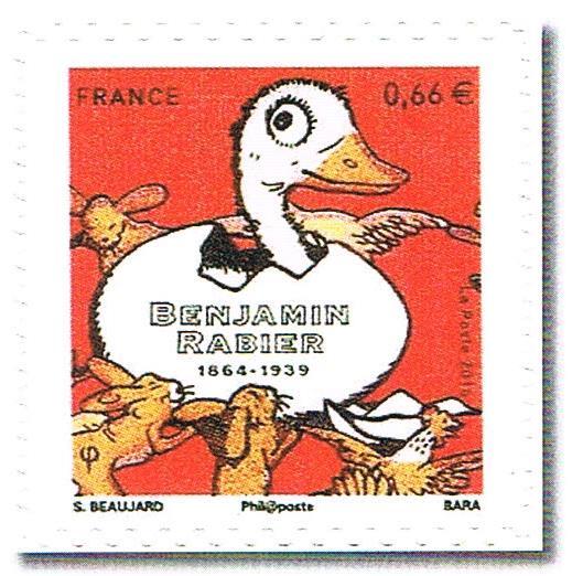 Zelfklevende postzegel Als Gédéon in 1923 wordt geboren, is hij een kleine eend die zijn album deelt met Roudoudou het konijn en Alfred, de krokodil, maar vanaf het volgende album is hij de enige