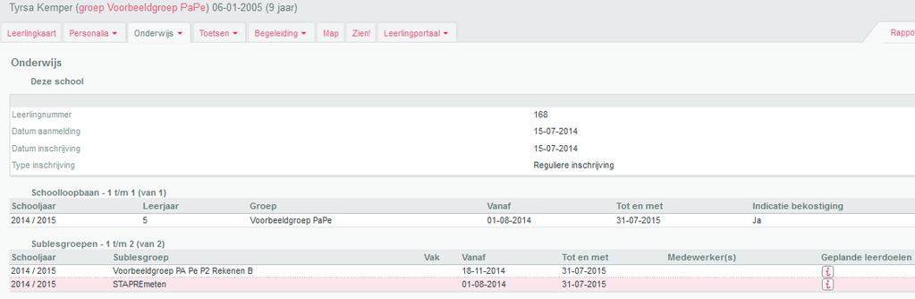 Klik op leerling, selecteer leerling waarvan je de sublesgroepen wilt zien. 2.