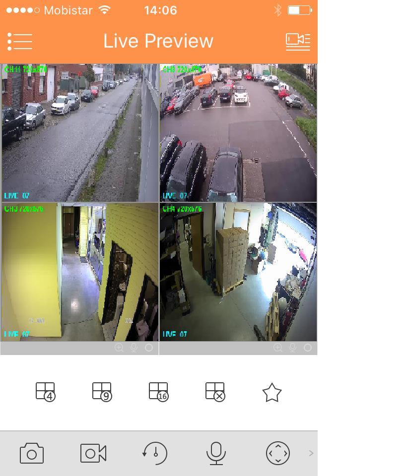 3.2.2 Live Nu ziet u de geselecteerde camera s Live. Indien u meer camera s selecteert, kan u de indeling wijzigen onderaan. Dubbelklikken op een beeld om te vergroten.