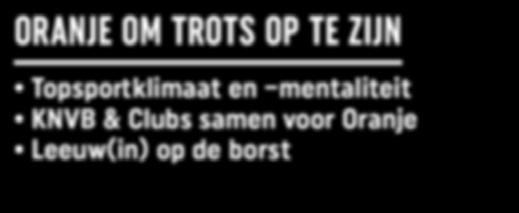 ORANJE OM TROTS OP TE ZIJN Topsportklimaat en mentaliteit KNVB & Clubs samen voor Oranje Leeuw(in) op de borst TOPSPORTKLIMAAT EN MENTALITEIT We