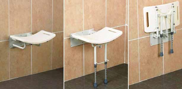 In de badkamer en het toilet Douchezit Days voor muurbevestiging Kunststof douchezitting voor muurbevestiging. In de gebogen zitting bevinden zich 2 ingewerkte handvatten voor meer veiligheid.