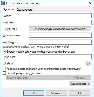 Annuleren We verlaten de FTP-client zonder enige actie. Help Roept het helpscherm op. 15.2.