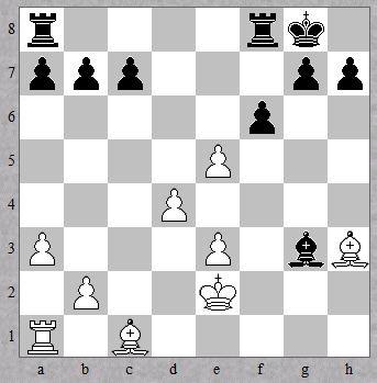 Ke2, Dxh1 17.Dh3, Dxh3 18.Lxh3, f6? 19.e6, Tae8 20.d5, f5 21.Kf3, Lh4 22.Ld2, g5 23.Lf1, g4+ 24.Kg2, Td8 25.Lc4, c6? 26.d6, Le7 27.Lb4, Tc8 28.dxe7, Tfe8 29.