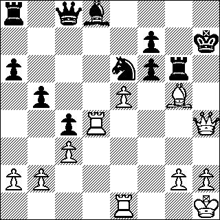 Dh4 Tg6 De goede verdediging van zwart. Hij mag niet slaan op d4 vanwege: 26...Pxd4 27.Lc1+! Kg6 28.cxd4 en zwart komt niet meer uit het matnet. 27.Lg5+ 27 Kg8 Een eerste onnauwkeurigheid. Na 27...Kg7!