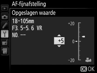 AF-fijnafstelling G-knop B setup-menu Verfijn de scherpstelling voor maximaal 12 objectieftypen. AF-fijnafstelling wordt in de meeste situaties afgeraden en kan hinderen bij normale scherpstelling.