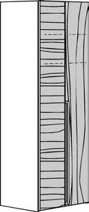 lamp: zie tabel blz. 6 rechts boven) Indeling per element: 2 legplanken, 1 kleerstang; kastinterieur altijd in lak wit. Draaideuren, naar keuze met spiegel (meerprijs), met massief houten greep.