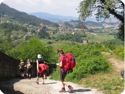 Dag 7 Etappe 5 (20 km) Vandaag een stevige wandeling over het hoogste punt van de Camino Portugues, de Alto de Portela Grande (400 m). Hier hebben we een schitterend uitzicht.