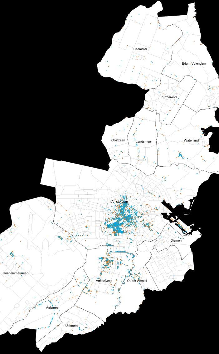 38% meer miljoenenwoningen in de regio Groot-Amsterdam In figuur 6 zijn alle miljoenenwoningen in de regio