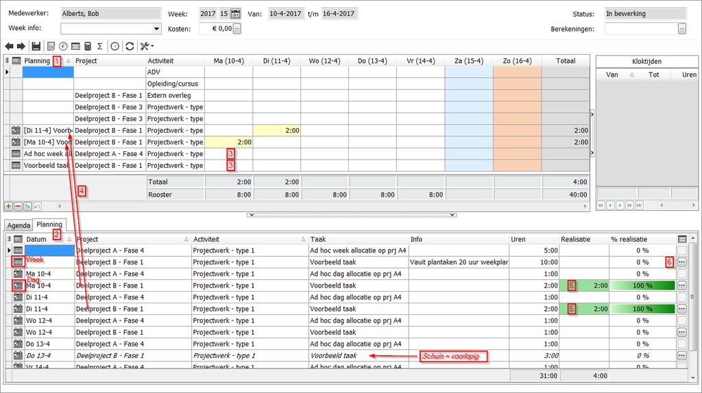 4.2.6. Planning Planning module Diverse soorten planningen kunnen getoond worden in de weekstaat.