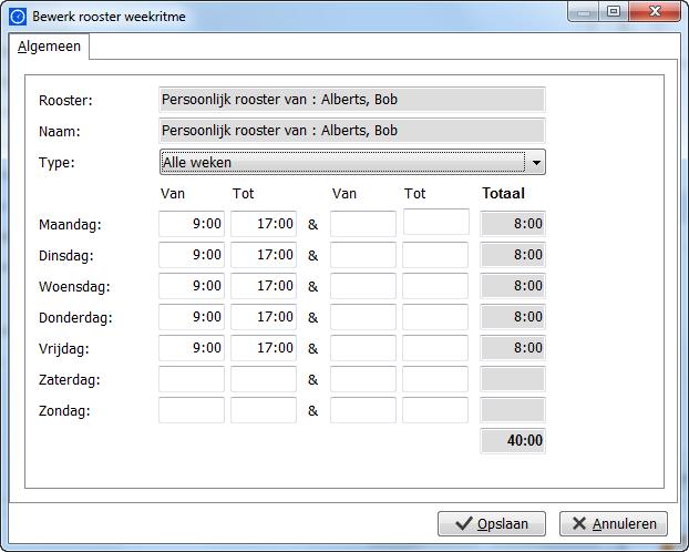 10.2. Weekritme rooster Dit is een voorbeeld van een weekritme rooster waarbij ook op tijden wordt geroosterd.