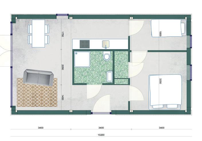 De woning heeft een compacte plattegrond van in totaal 60m2. Hierin vindt u een woonkamer, een keuken, twee slaapkamers, een badkamer met toilet en een hal.