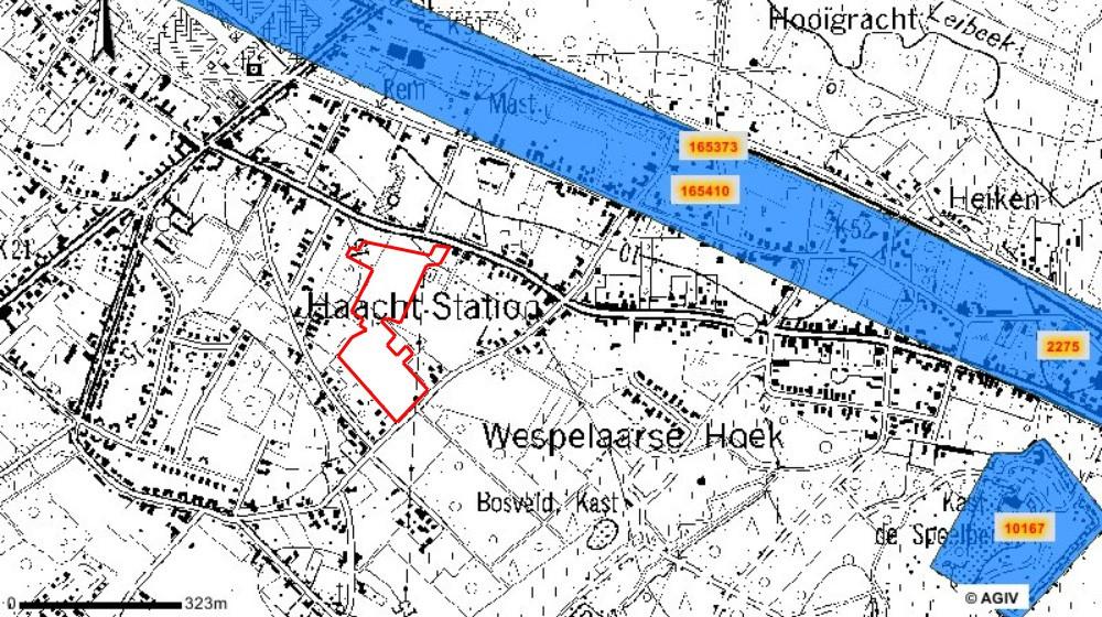 Fig. 12: Overzichtskaart CAI Ten noordoosten van het onderzoeksgebied bevindt zich: CAI 165373: een bunker VA 39 uit de 20ste eeuw.