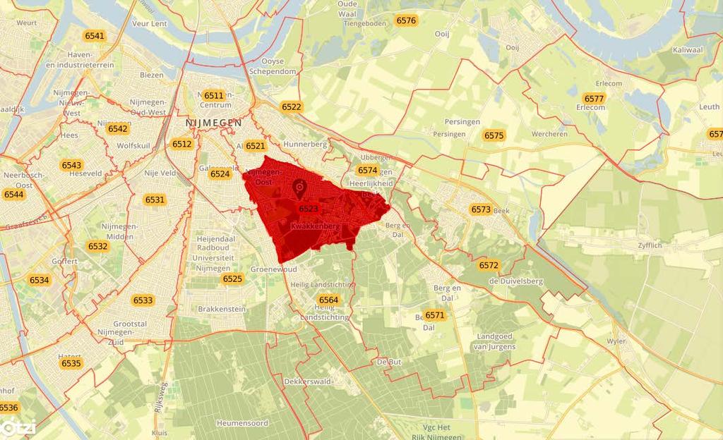 Postcodegebied Hengstdal ligt grotendeels in