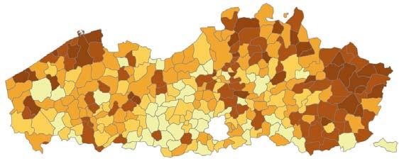 Slechts 25 gemeenten met een tevredenheid > 7% inzake veilig fietsen.