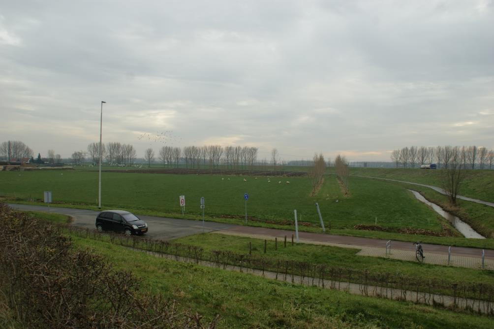 Direct langs de provinciale weg is een geluidswal gelegen. Deze ontneemt (grotendeels) het zicht op het plangebied.