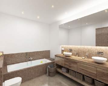 Er wordt standaard een eigentijds ontwerp voorzien voor de badkamer.