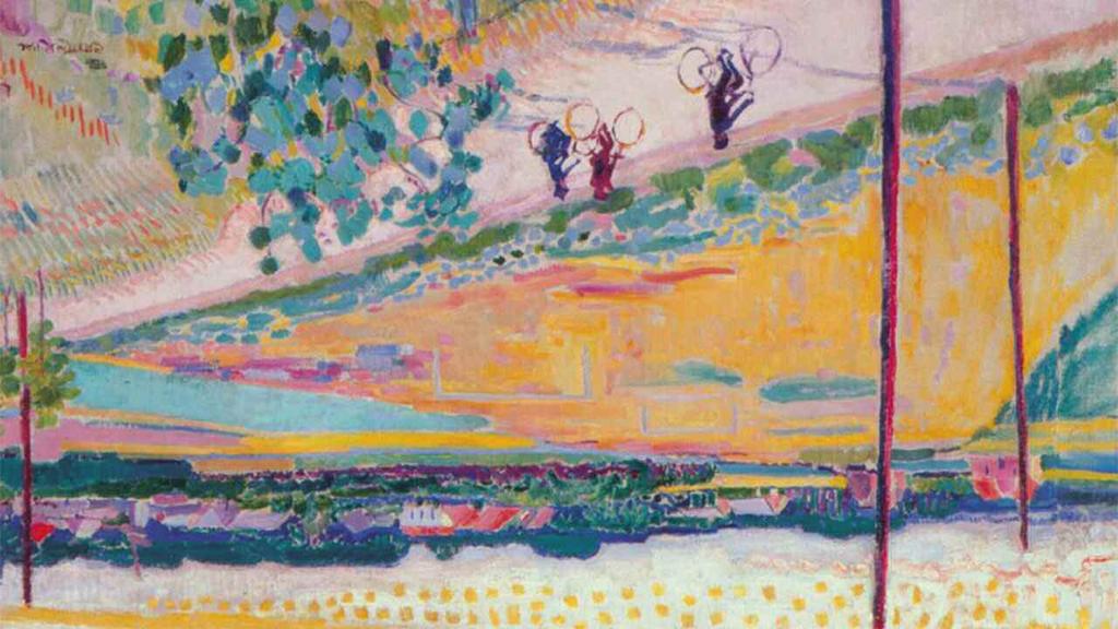 Jan Sluijters, Larens landschap met fietsers, 1911 guin, Van Gogh en Cézanne zorgt vervolgens voor nog verdere ontwikkeling van deze 'nieuwe' kunst, door felle kleuren te gebruiken, expressiever te