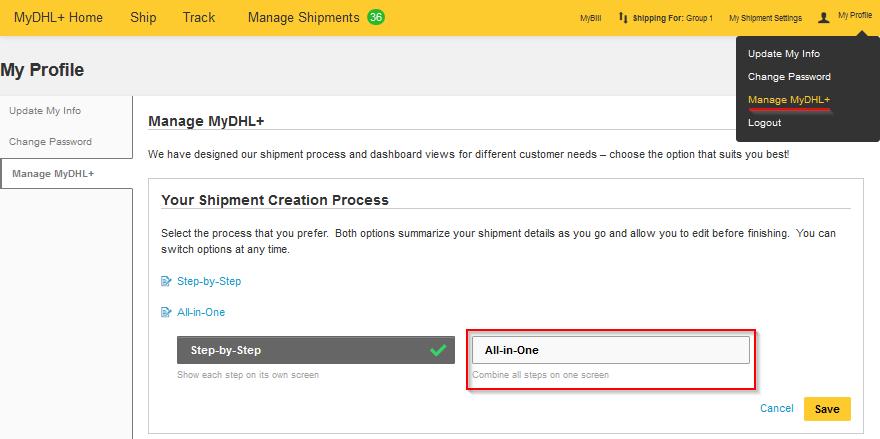 10) Finally, your waybill has been created and is ready to be printed. 11) It is possible to speed up your shipment creation process in MyDHL+.