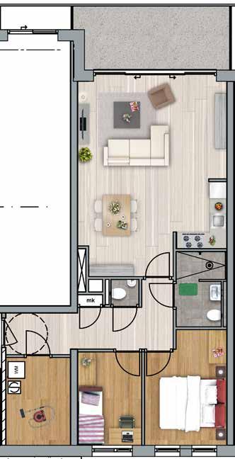 82 m 2 APPARTEMENT type D1 & D2 < 5.670 > De appartementen type D zijn allen < 5.350 > 3-kamer appartementen.