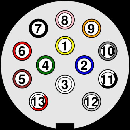 5/58R (bruin): Achterlicht rechts 5 Achterlicht rechts 6/54 (rood): Stoplicht links + rechts 6 Remlichten 7/58L (zwart): Achterlicht links 7 Achterlicht links 8 Achteruitrijdlicht 9 Voeding +30 (12V