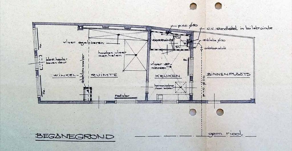 Afb. 5. Bouwplan uit 1980. Westfries Archief, Hoorn. Afb. 6. Bestaande toestand in 1985. Westfries Archief, Hoorn. en voor de daaraan verbonden commissie die in de wintermaanden soep uitdeelde aan de behoeftigen.