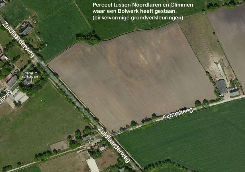 De ligging van het voormalige bolwerk bij Noordlaren is op de nieuwste satellietfoto s die gebruikt zijn voor de vervaardiging van Bing Maps goed te zien.