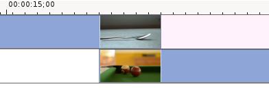 Overlappende clips Om een overgang toe te voegen tussen het eten (de Spoon) en biljard spelen, hebben de twee clips een overlap nodig.