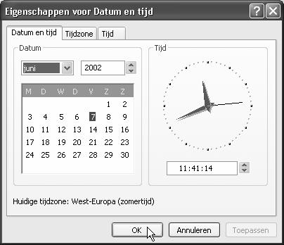Dan kunt u de tijd als volgt instellen: Dubbelklik op U ziet nu dit venster: Hier kunt u de juiste maand, het jaar en de dag aanklikken: De tijd kunt u