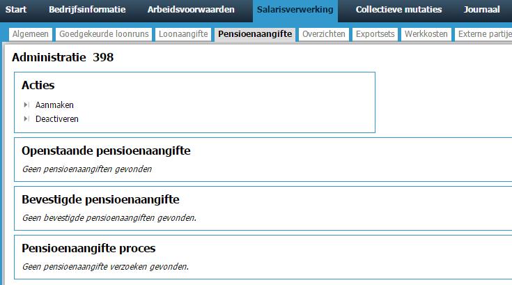 De UPA Pensioenaangifte heeft grote gelijkenis met de loonaangifte. Zodra een salarisrun is goedgekeurd, bestaat de mogelijkheid om de pensioenaangifte aan te maken.