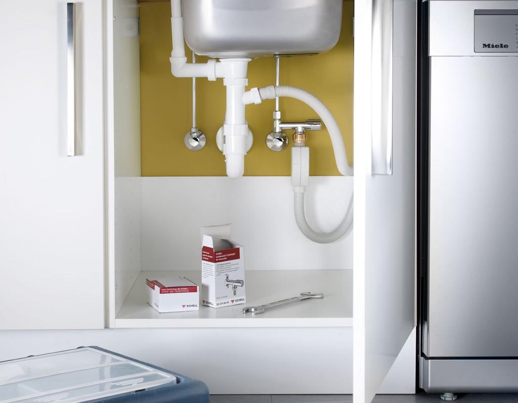 In keuken of badkamer kan zo op een eenvoudige manier nog een vaatwasmachine of wasmachine aangesloten worden, als er geen geïnstalleerde extra wateraansluiting beschikbaar is.