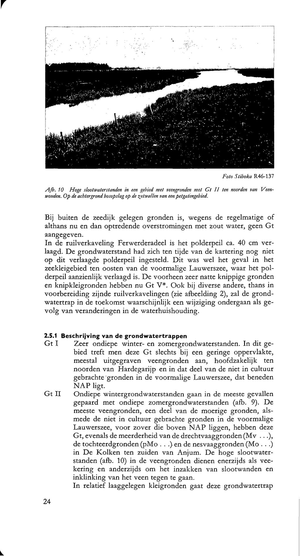 Foto Stiboka R6-7 Ajb. 0 Hoge slootivaterstanden in een gebied met veengronden met Gt II ten noorden van Veenwouden. Op de achtergrond bosopslag op de %etwallen van een petgatengebied.
