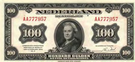 Gulden 1943 Muntbiljet Wilhelmina (Mev. 118-1 / AV 82.