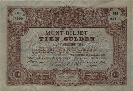6) 1 september 1888 - # HS 03196 handtekening Godin de Beaufort - ZF+ - bijzonder zeldzaam in deze kwaliteit 10 Gulden 1894 Muntbiljet (Mev. 34-4 / AV 24.