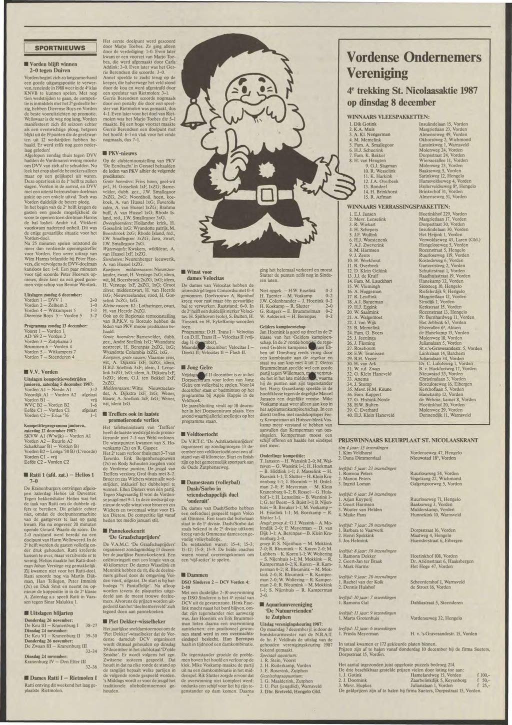 SPORTNIEUWS Vorden blijft winnen 2-0 tegen Duiven Vorden begint zich zo langzamerhand een goede uitgangspositie te verwerven, teneinde in 1988 weer in de 4 e klas KNVB te kunnen spelen.